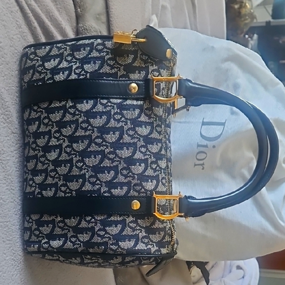 Dior Blue Satchel with Gold-Tone Accents With Wallet